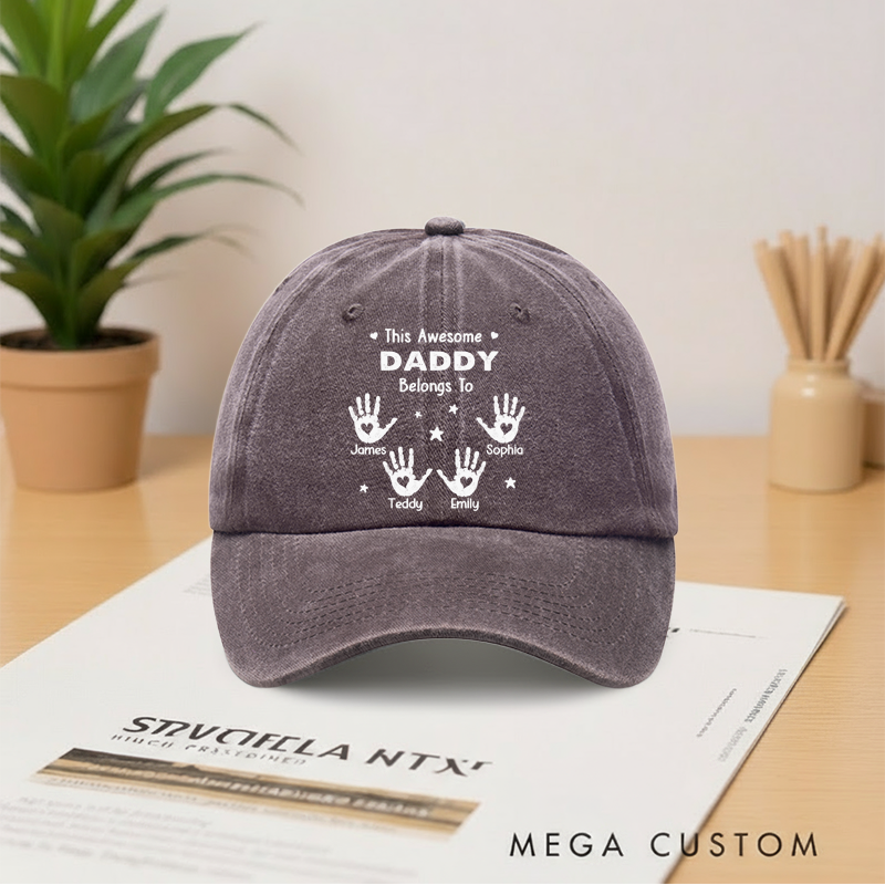 Personalized Proud Grandpa Of Little Hands Vintage Washed Denim Baseball Cap Gifts for Dad Grandpa
