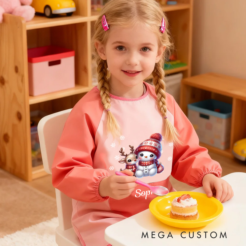 Personalized Winter Snowman Apron with Custom Name for Fun and Cozy Baking Adventures Kid Apron