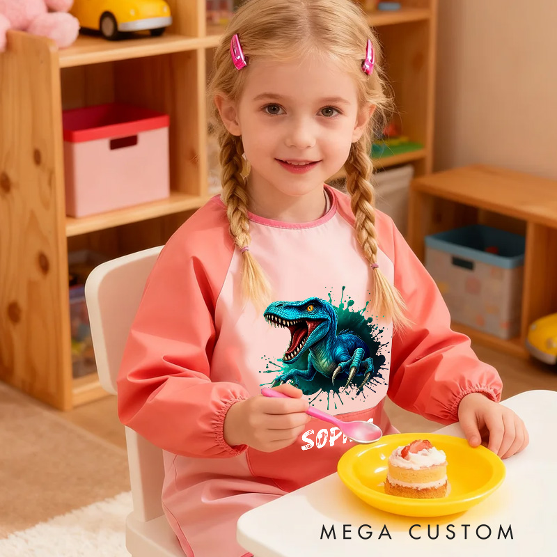 Personalized Dinosaur Art Apron with Custom Name for Creative and Exciting Painting Sessions Kid Apron