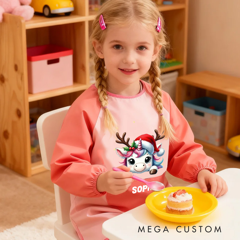 Personalized Festive Animal Apron with Custom Name for Joyful and Artistic Holiday Crafts Kid Apron