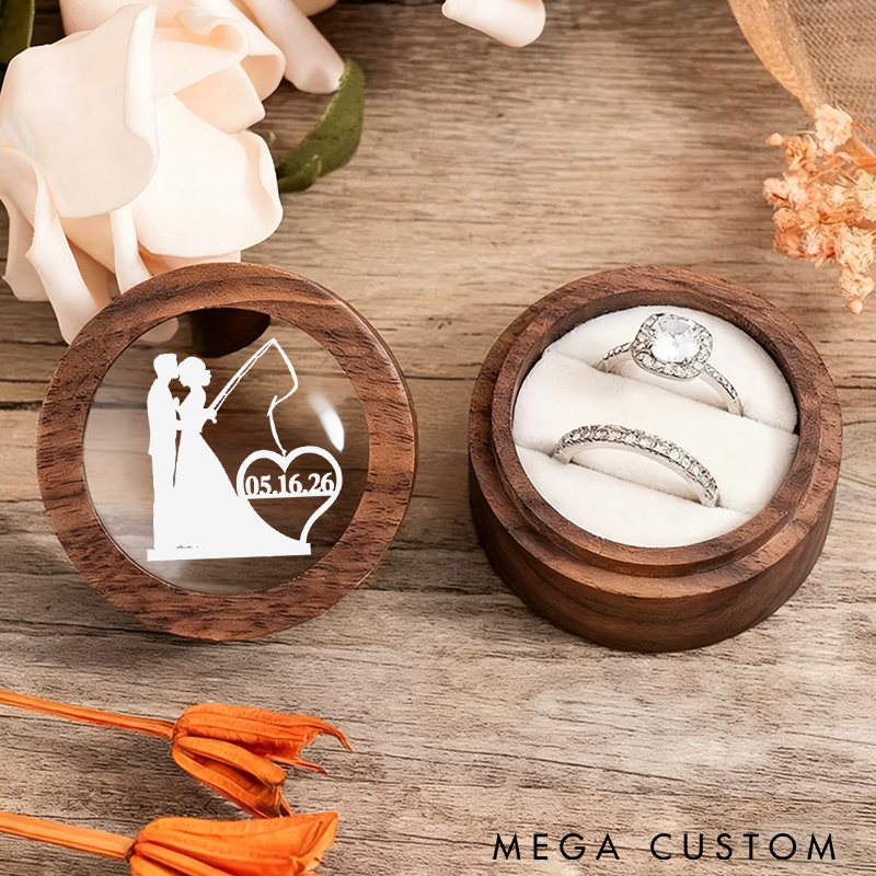 Personalized Wooden Ring Box Fishing Themed Design Custom Time Perfect for Weddings Engagements and Romantic Gifts for Fishing Lovers