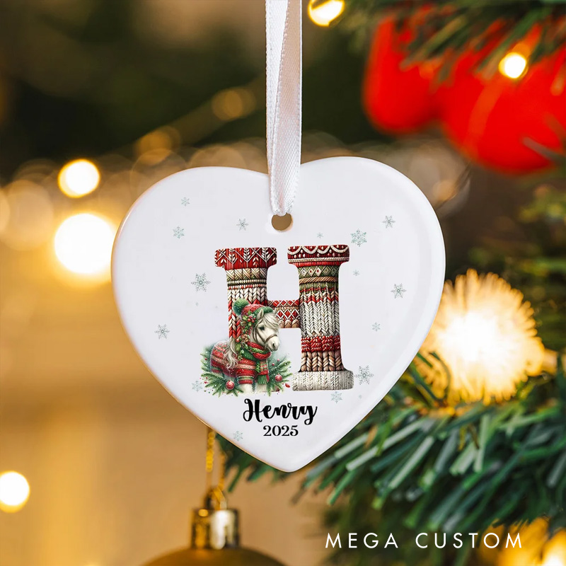 Personalized Cute Animals Knitted Design Ceramic Christmas Ornament with Initial and Name Christmas Tree Decoration Gift for Family Friends