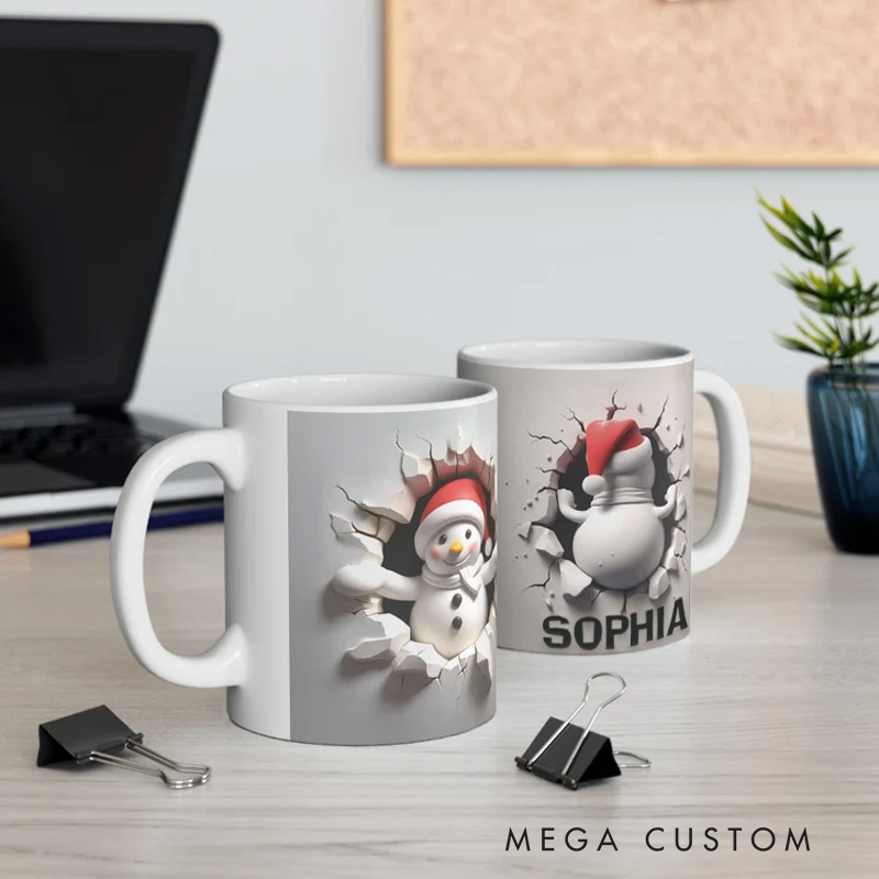 Personalized Snowman Surprise Mug with Festive Holiday Charm and Winter Delight 3D Inflated Effect Printed Mug