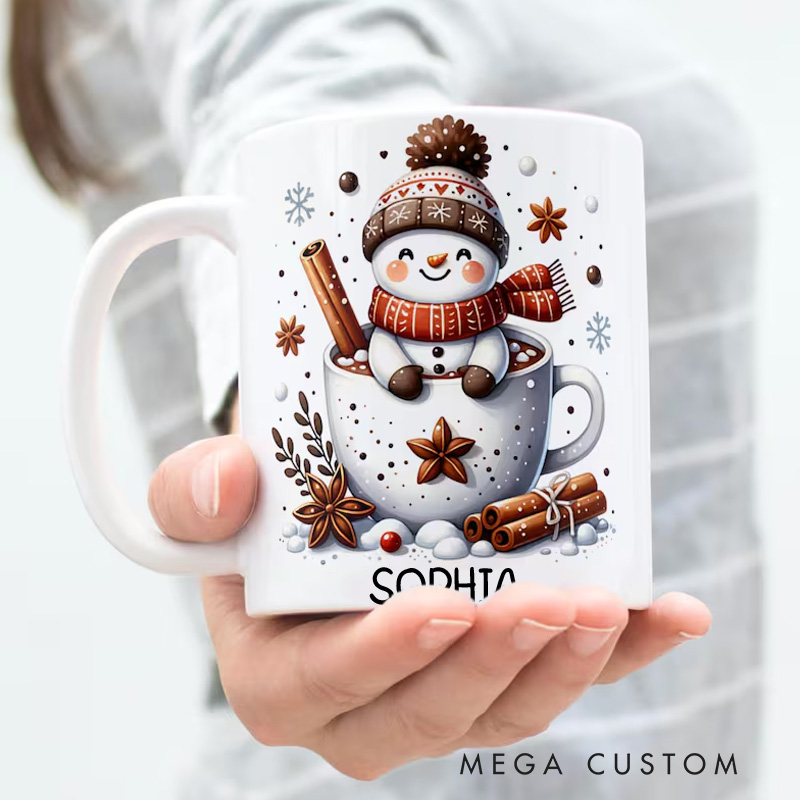 Personalized Winter Warmth Mug with Cozy Snowman and Seasonal Mug Gift for Kids Family