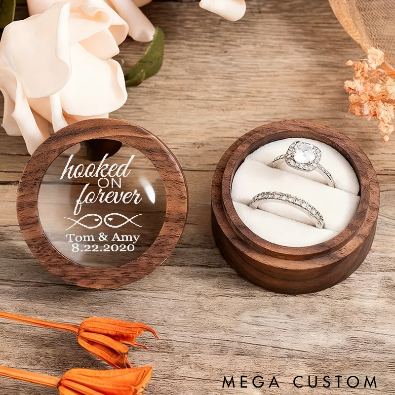 Personalized Fishing Themed Ring Box Hooked on Forever Ring Box  Custom Names and Time Perfect for Couples Weddings Engagements and Anniversaries