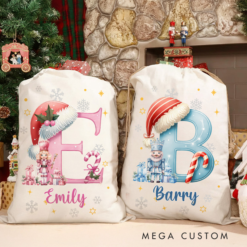 Personalized Christmas Gift Bag Custom Initial and Name Holiday Sack Unique Festive Present Bag