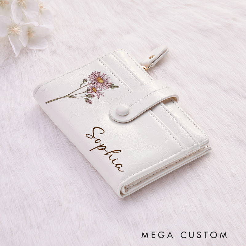 Personalized Floral Elegance Wallet with Delicate Blossom Illustration and Custom Name for Graceful Style Wallet