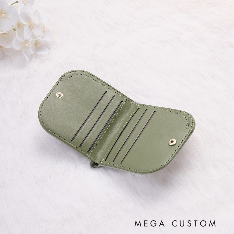 Personalized Minimalist Sage Wallet with Elegant Floral Line Art and Initials for Sophisticated Everyday Use Wallet