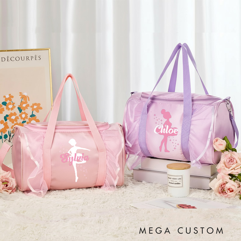 Personalized Ballet Silhouette Dance Bag for Girls Name Duffle Bag Pink Ballet Dance Bag Gymnastic Cheer Girls Christmas Gifts Back To School Gifts
