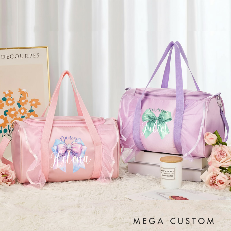 Personalized Watercolor Bow Tie Dance Bag for Girls Name Duffle Bag Pink Ballet Dance Bag Gymnastic Cheer Girls Christmas Gifts Back To School Gift