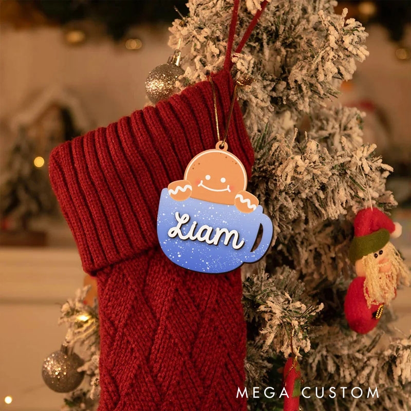Personalized Festive Mug Christmas Ornament with Cute Characters and Custom Names for Joyful Holiday Decor Christmas Ornament