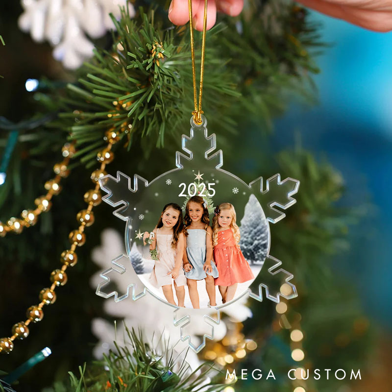 Personalized Christmas Tree Snowflake Photo Acrylic Ornament with Name and Year Tree Decoration Christmas Gift for Family Friends