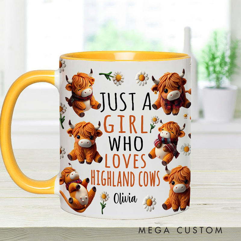 Personalized Highland Cow Accent Mug Just A Girl Who Loves Highland Cows