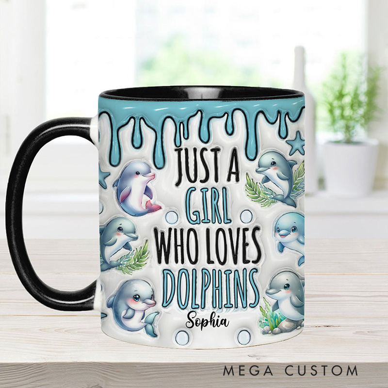 Personalized Dolphin Accent Mug Just A Girl Who Loves Dolphins Gift for Family Kids