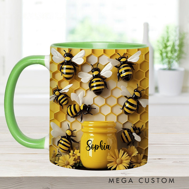 Personalized Honeybee Mug with Vibrant Beehive Design and Custom Name Perfect for Nature Lovers and Gift Giving Mug