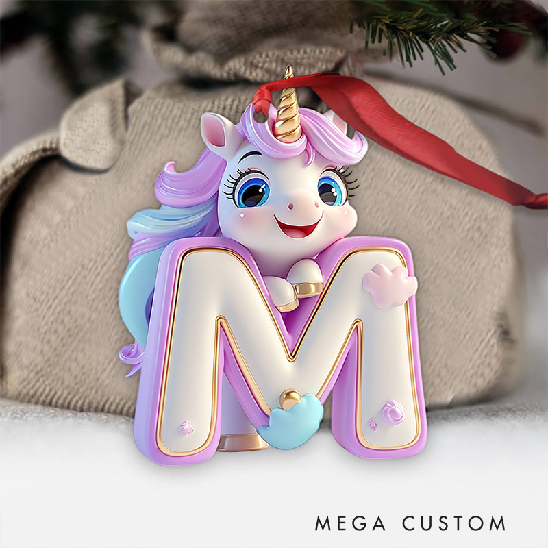Personalized Kid Ornament Cute Unicorn Letter Ornament Gift for Kids Family