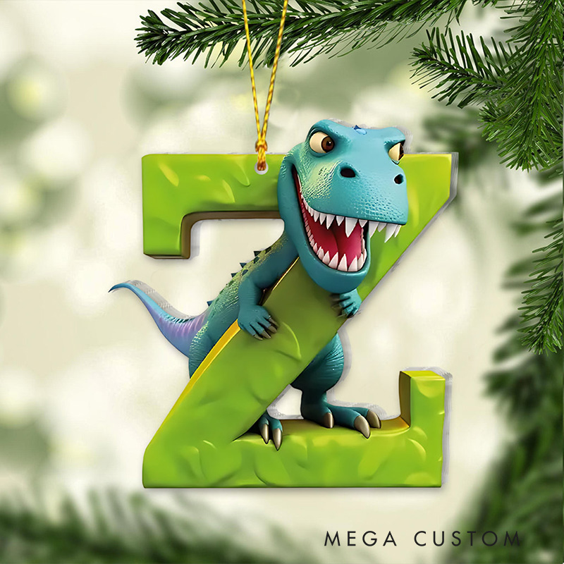Personalized Dinosaur Ornament with Vibrant Initial Design and Playful Character Perfect for Kids Holiday Decor Christmas Ornament
