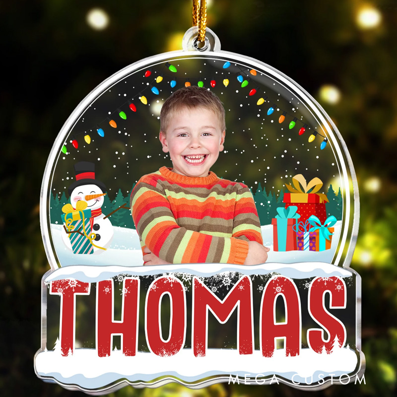 Personalized Snow Globe Ornament with Custom Photo and Name Feature Perfect for Festive Holiday Celebrations Christmas Ornament
