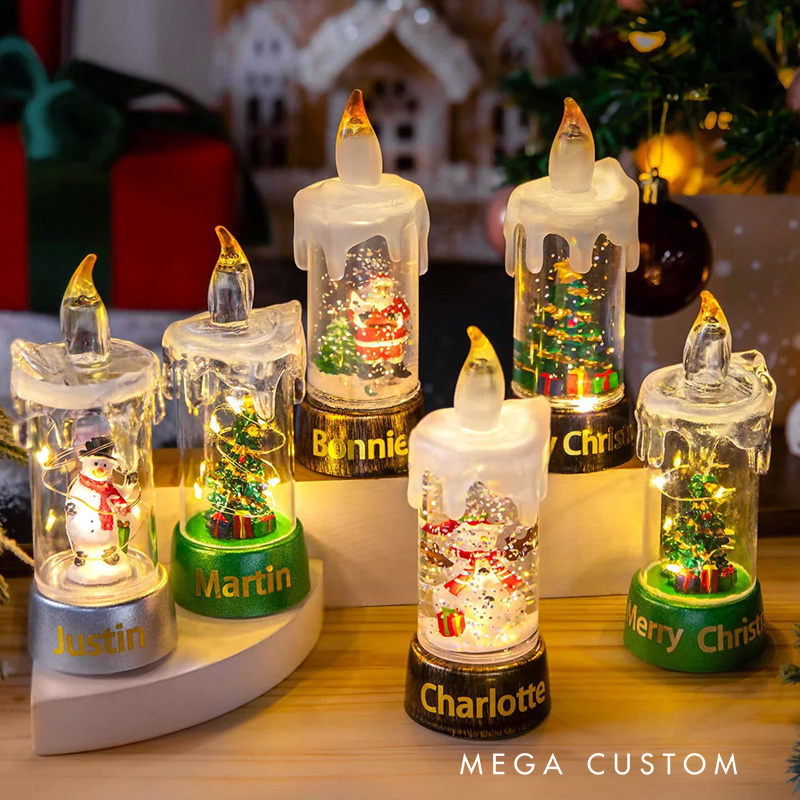 Personalized Snowman Santa Claus Christmas Tree Flameless LED Candle Light with Text Christmas Party Decor Gift for Family Friends
