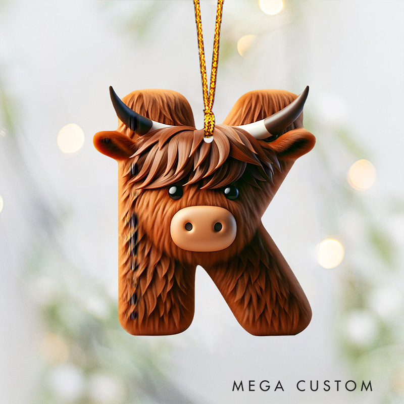 Personalized Highland Cow Alphabet Ornament with Custom Letter Design Adding a Rustic Charm to Holiday Decor Christmas Ornament