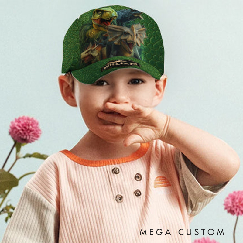 Personalized Dinosaur Adventure Cap with Custom Name and Realistic Prehistoric Design Perfect for Young Explorers Kid Classic Cap
