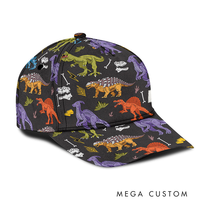 Personalized Dinosaur Pattern Cap with Custom Name and Colorful Prehistoric Design Perfect for Dino Enthusiasts Kid Classic Cap
