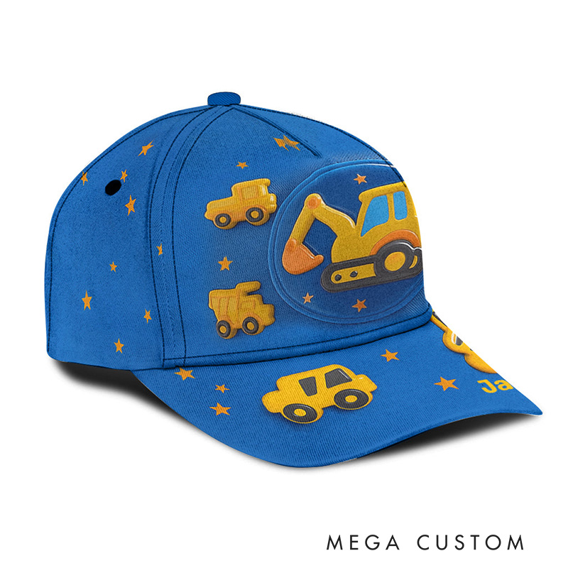 Personalized Fun Cap with Custom Name and Interactive Vehicle Design Perfect for Little Builders Kid Classic Cap