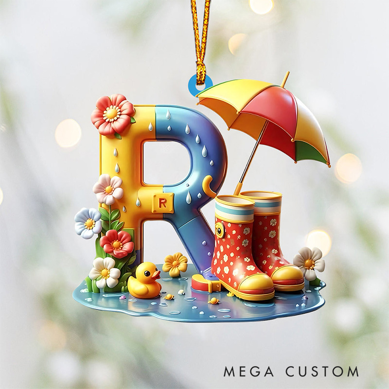 Personalized Rainy Day Alphabet Ornament with Custom Letter and Whimsical Weather Design Perfect for Festive Decor Christmas Ornament