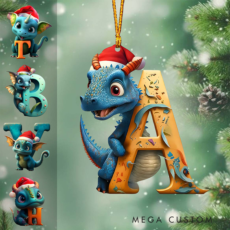Personalized Dragon Alphabet Ornament with Custom Letter and Festive Fantasy Design Perfect for Holiday Magic Christmas Ornament