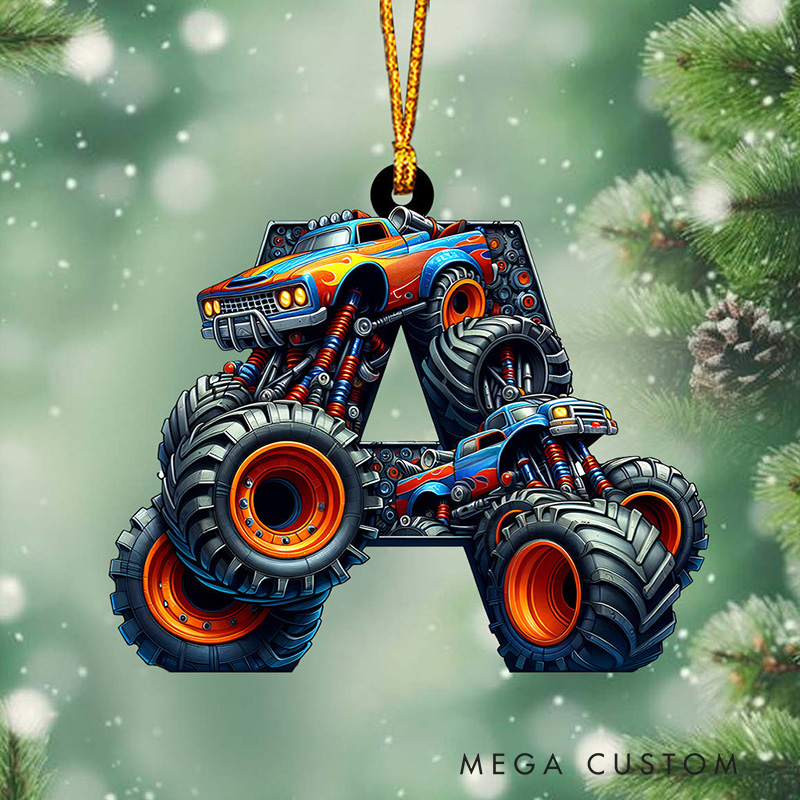 Personalized Monster Truck Alphabet Ornament with Custom Letter and Bold Off-Road Design Perfect for Adventurous Spirits Christmas Ornament