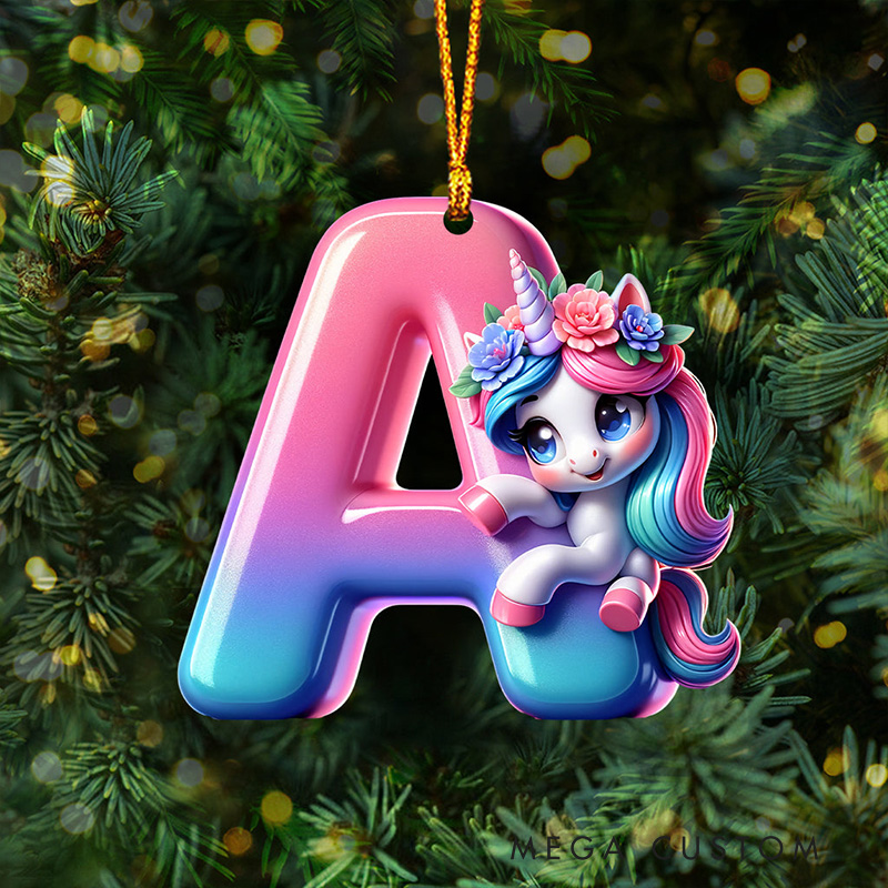 Personalized Unicorn Alphabet Ornament with Custom Letter and Dreamy Pastel Design Perfect for Whimsical Holiday Decor Christmas Ornament