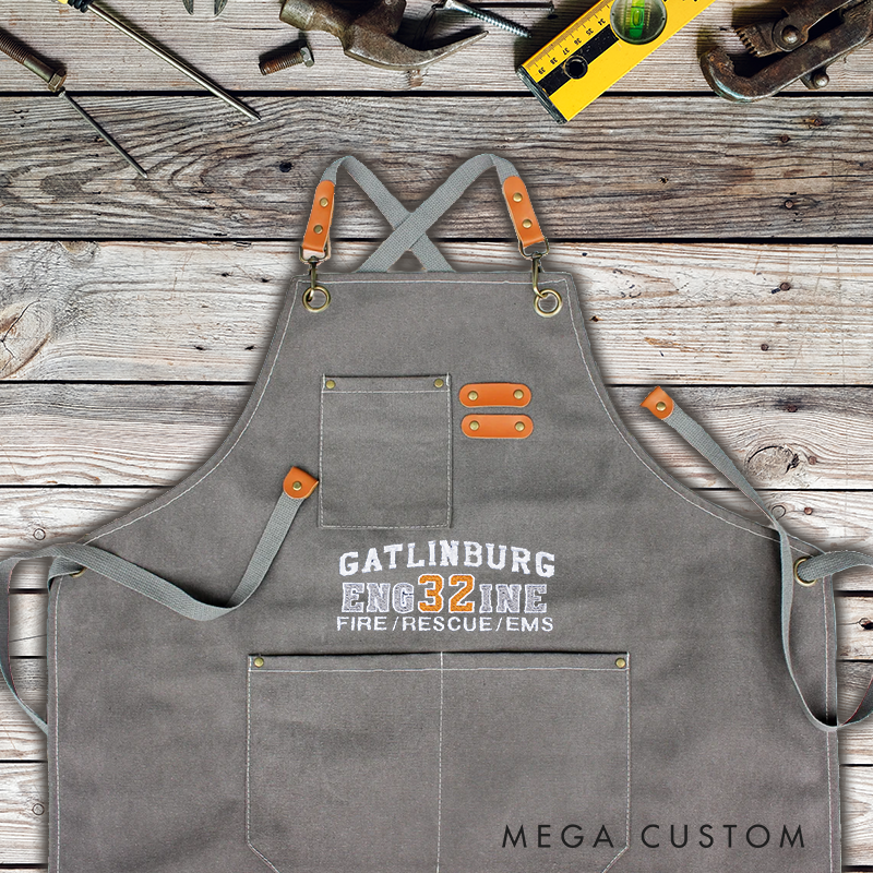 Personalized Firefighter Canvas Apron with Custom Station Name and Number Gift for Firefighters