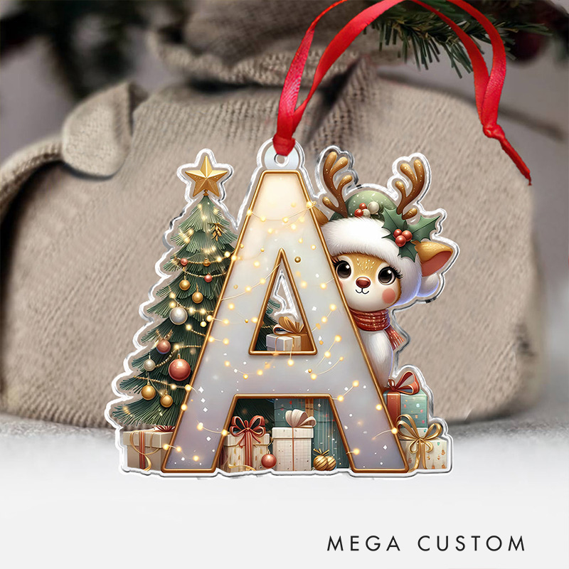 Personalized Reindeer Alphabet Ornament with Custom Letter and Festive Holiday Scene Perfect for Joyful Christmas Decor Christmas Ornament