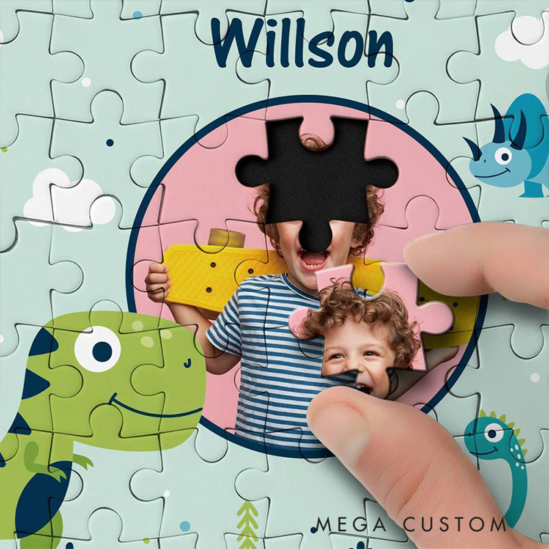 Personalized Dinosaur Adventure Puzzle with Custom Name and Photo Perfect for Fun and Educational Playtime Kid Photo Puzzle