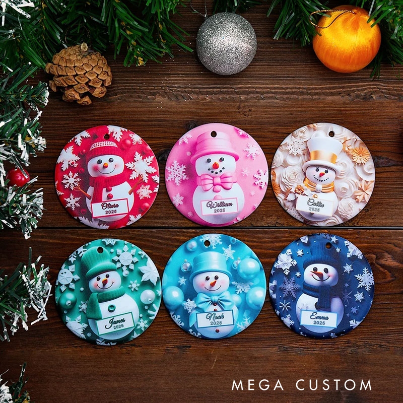 Personalized Faux 3D Snowman Snowflake Ceramic Ornament with Name and Year Christmas Tree Home Decor Holiday Gift for Family Kids