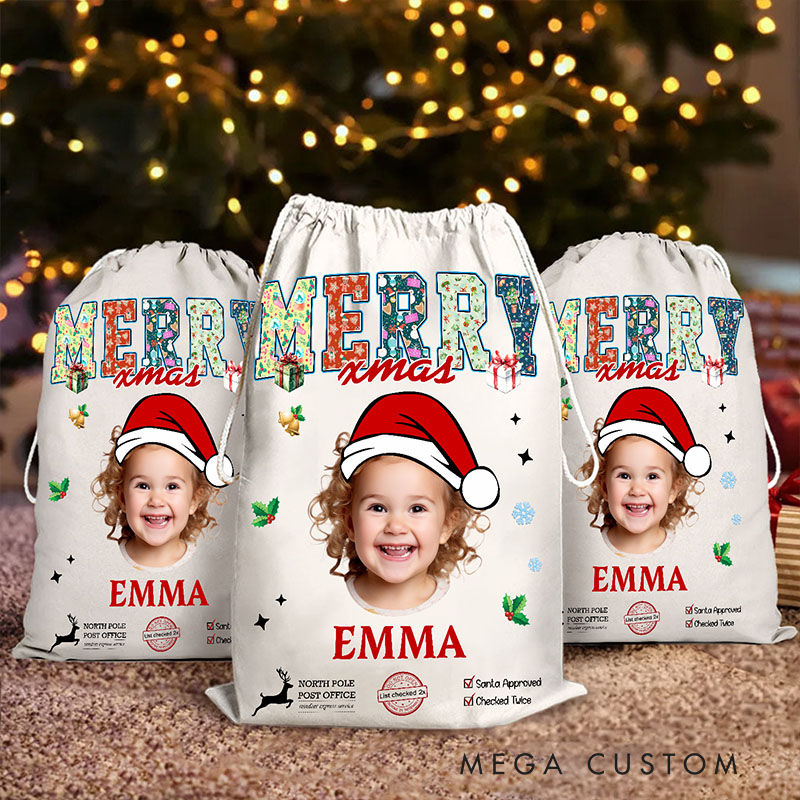 Personalized Santa Sack with Custom Photo and Festive Holiday Design Perfect for Storing Gifts and Spreading Cheer Christmas Bag