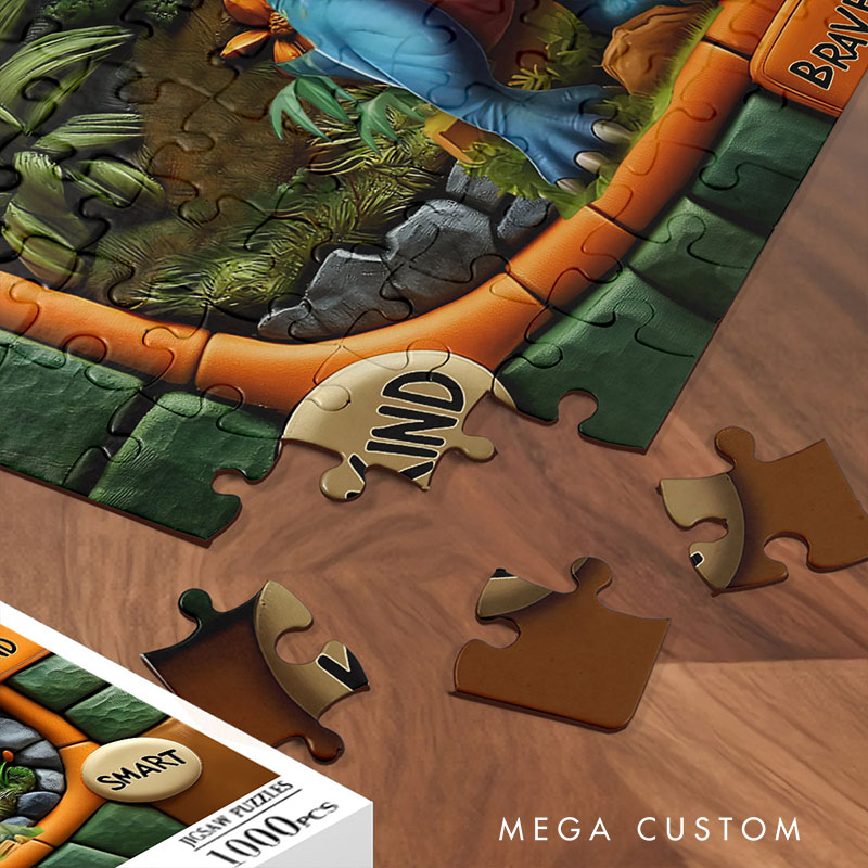 Personalized Dinosaur Name Puzzle with Custom Letter and Encouraging Words Perfect for Fun and Educational Playtime Kid Photo Puzzle