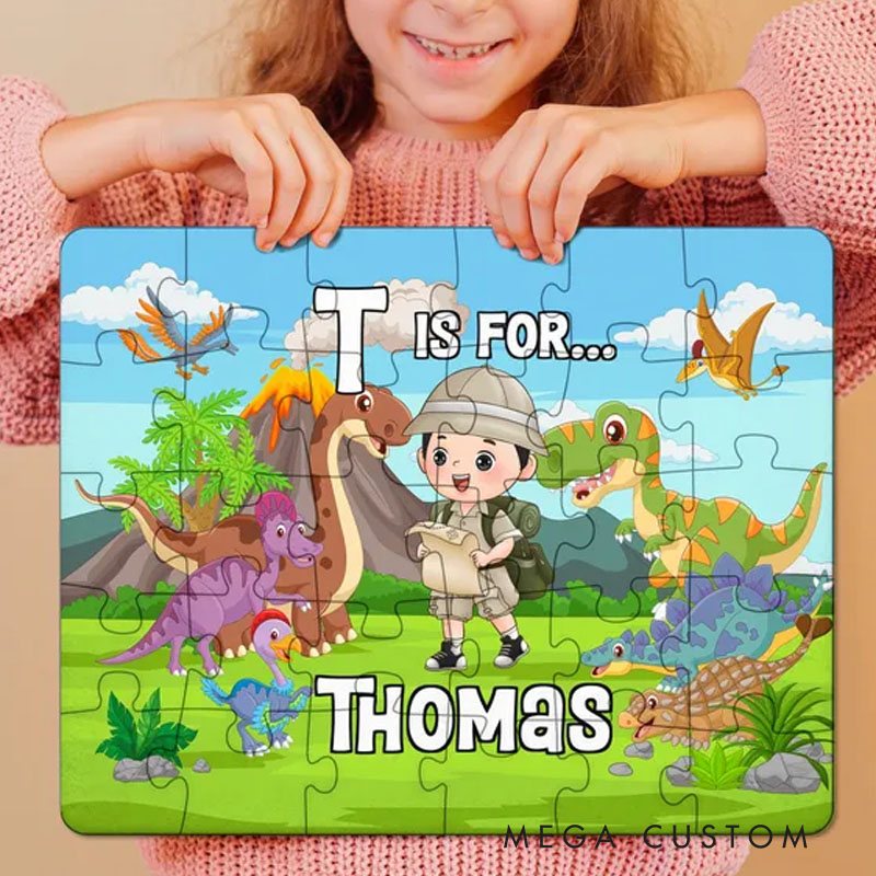 Personalized Dinosaur Adventure Puzzle with Custom Name and Explorer Theme Perfect for Fun and Educational Playtime Kid Puzzle