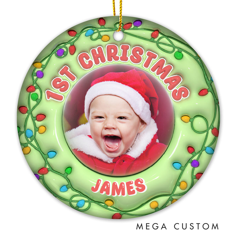  Personalized Ornament Ceramic Round Shaped First Christmas Gift For Baby Custom Photo Happy Christmas Baby Family