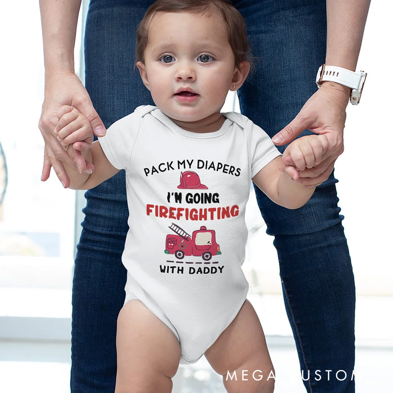 Personalized I'm Going Firefighting With Daddy 100% Cotton Baby Bodysuit with Nickname Birthday Father's Day Gift for Baby