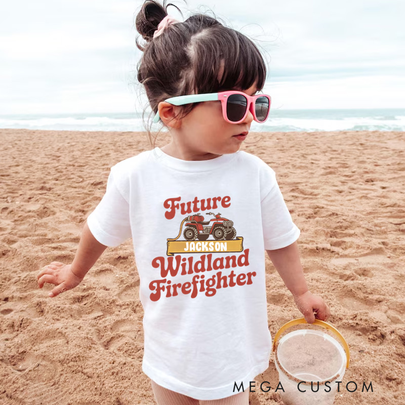 Personalized Wildland Firefighter Inspired Kids T-Shirt with Custom Name and Bold Future Firefighter Graphic Kids T-Shirt