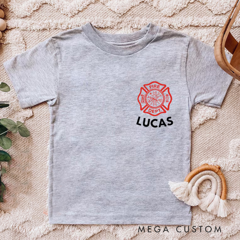 Personalized Fire Department Kids T-Shirt with Custom Name and Bold Chicago Firefighter Emblem for Little Heroes Kids T-Shirt