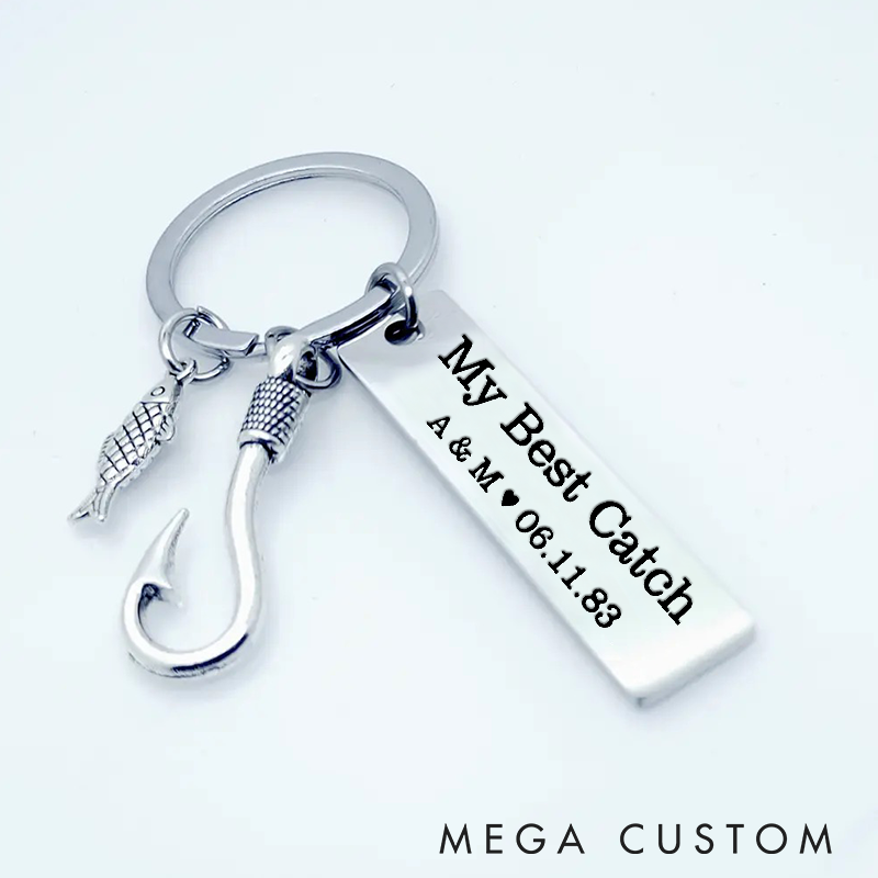 Personalized Fishing Keychain with Fish Hook Charm Fishing Gift Valentine Gift Husband Boyfriend Fisherman Gift My Best Catch Anniversary Gift Perfect Gift for Fishing Lovers and Special Occasions