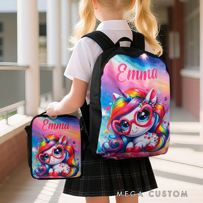 Personalized Cartoon Dinosaur Fantasy Unicorn Backpack Lunch Bag Pencil Case Set with Name Back to School Birthday Gift for Boys Girls