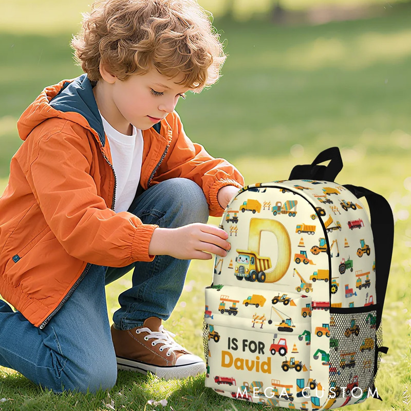 Personalized Cute Excavator Dinosaur Fantasy Unicorn Backpack with Name and Side Pockets Back to School Birthday Gift for Boys Girls