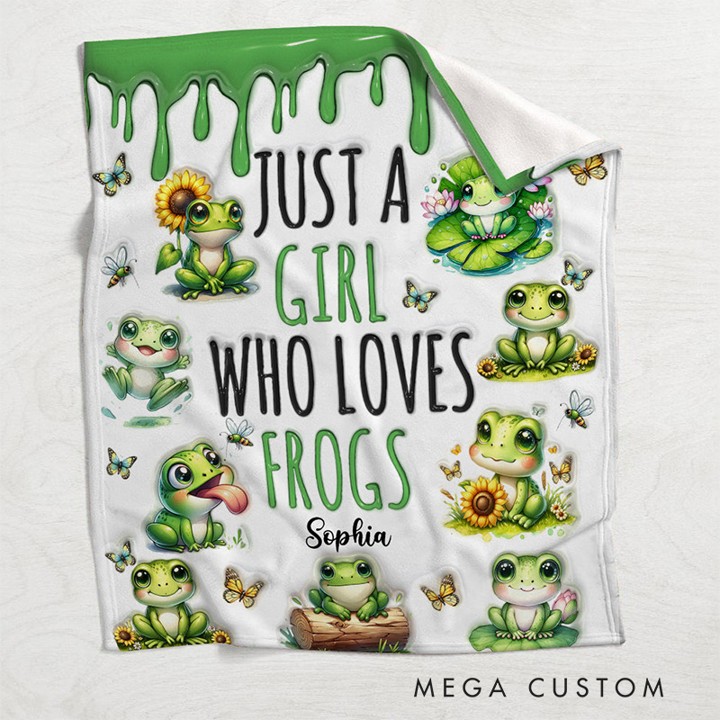 Personalized Frog Lover Blanket with Cute Frog Graphics and Custom Name for Girls Who Adore Frogs Blanket