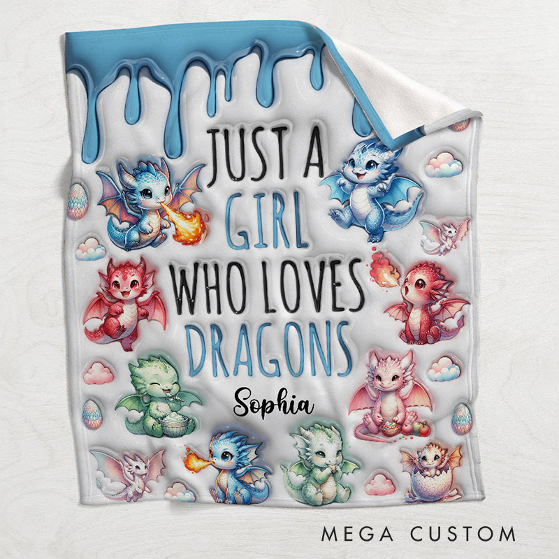 Personalized Dragon Lover Blanket with Fantasy Dragon Graphics and Custom Name for Dragon Enthusiasts Blanket