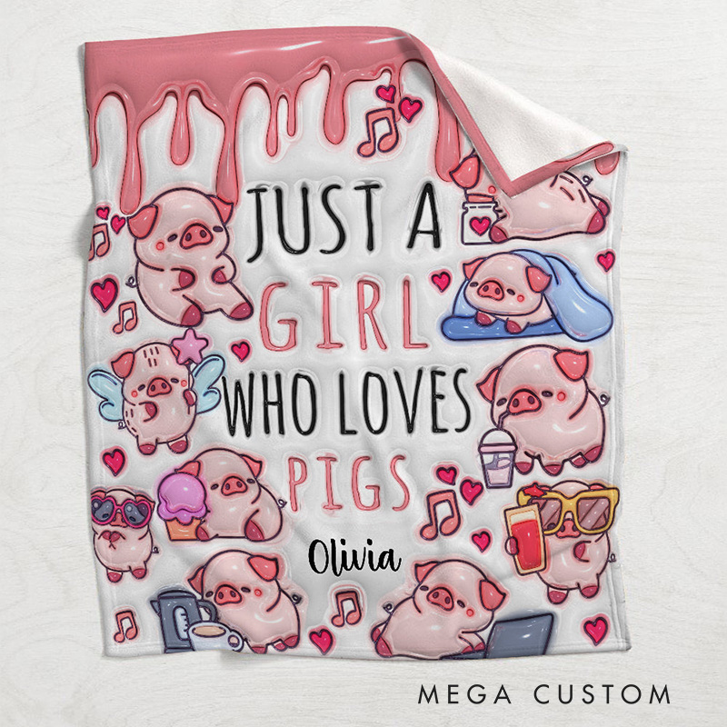 Personalized Pig Lover Blanket with Adorable Pig Illustrations and Custom Name for Pig Fans Blanket