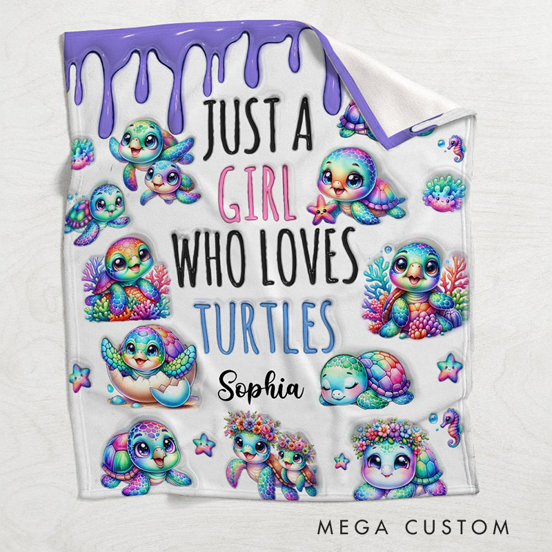 Personalized Turtle Lover Blanket with Colorful Turtle Design and Custom Name for Turtle Enthusiasts Blanket