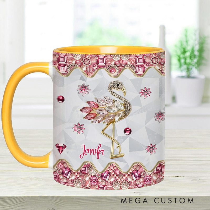 Personalized Flamingo Glitter Mug with Elegant Flamingo Design and Custom Name for Flamingo Lovers Mug